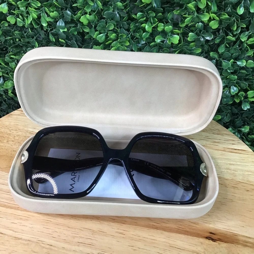CHLOE - VERA BLACK SCALLOPED‎ SQUARE FRAME SUNGLASSES - NEW